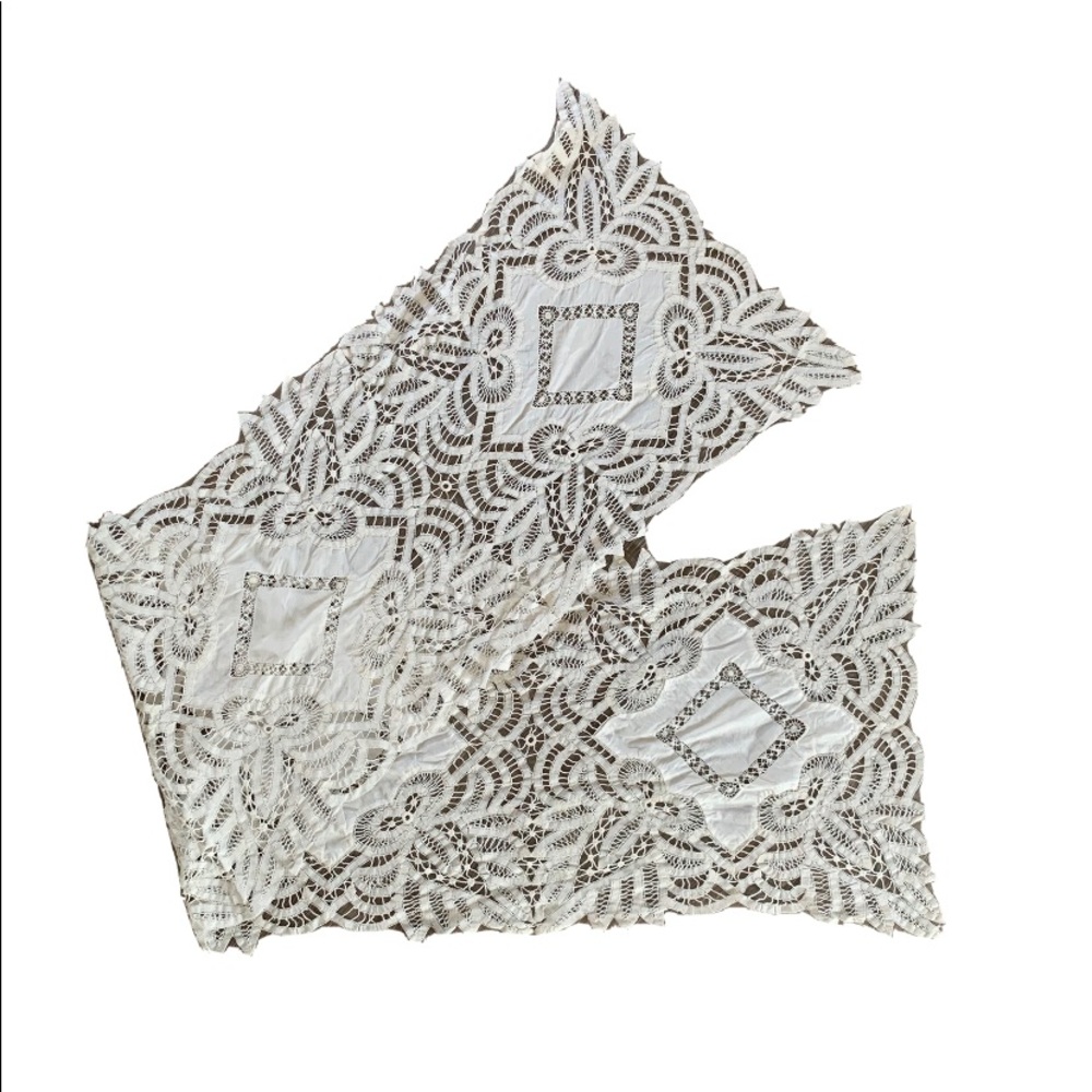 Antique white cotton lace table runner